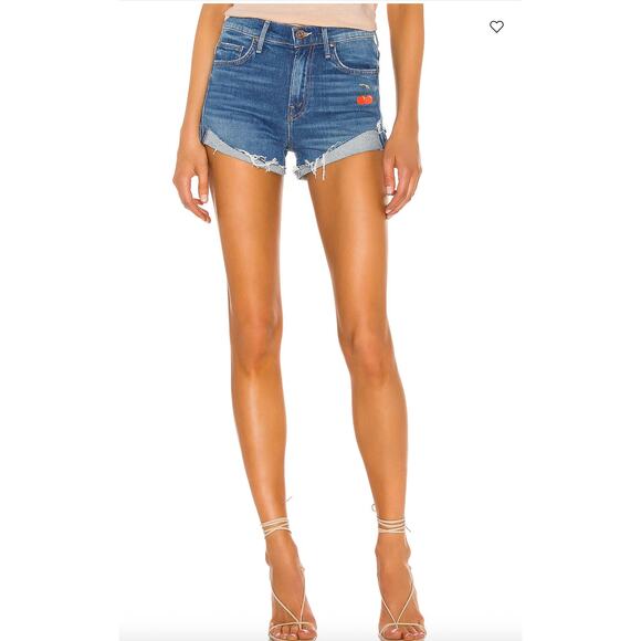 Mother The Rascal Slit Flip Shorts Size 24 Gold Rush Cherry Embroidered Frayed - Picture 1 of 10